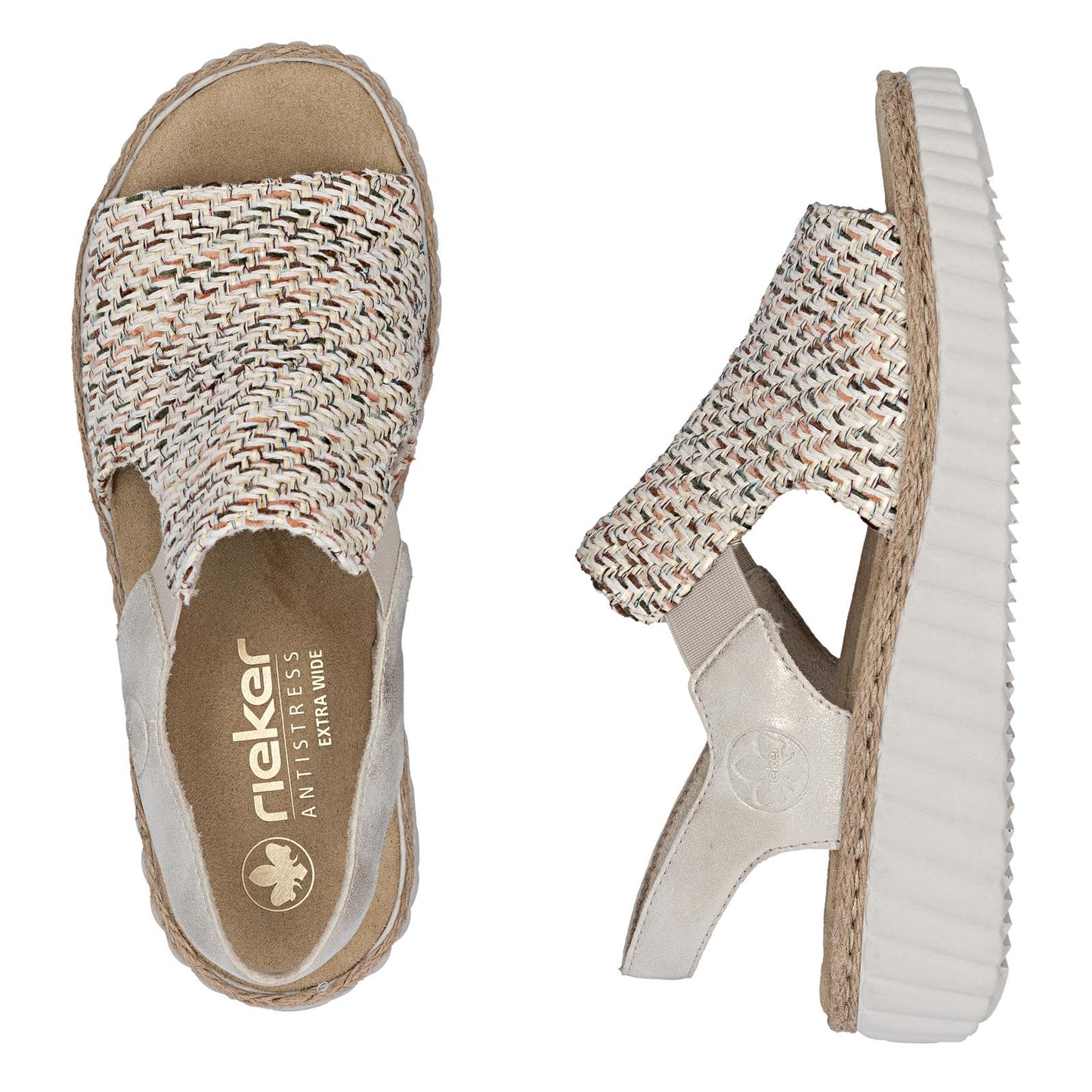 Rieker Women's Wedge Sandals Beige Gold Extra Wide (H) 69276