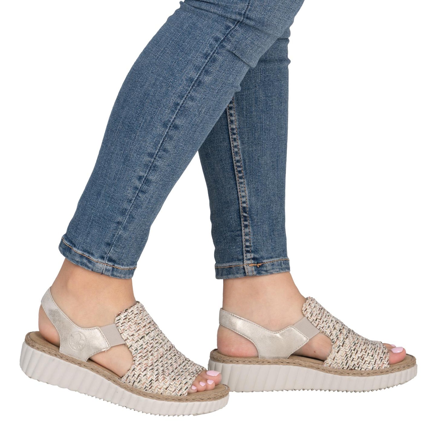 Rieker Women's Wedge Sandals Beige Gold Extra Wide (H) 69276