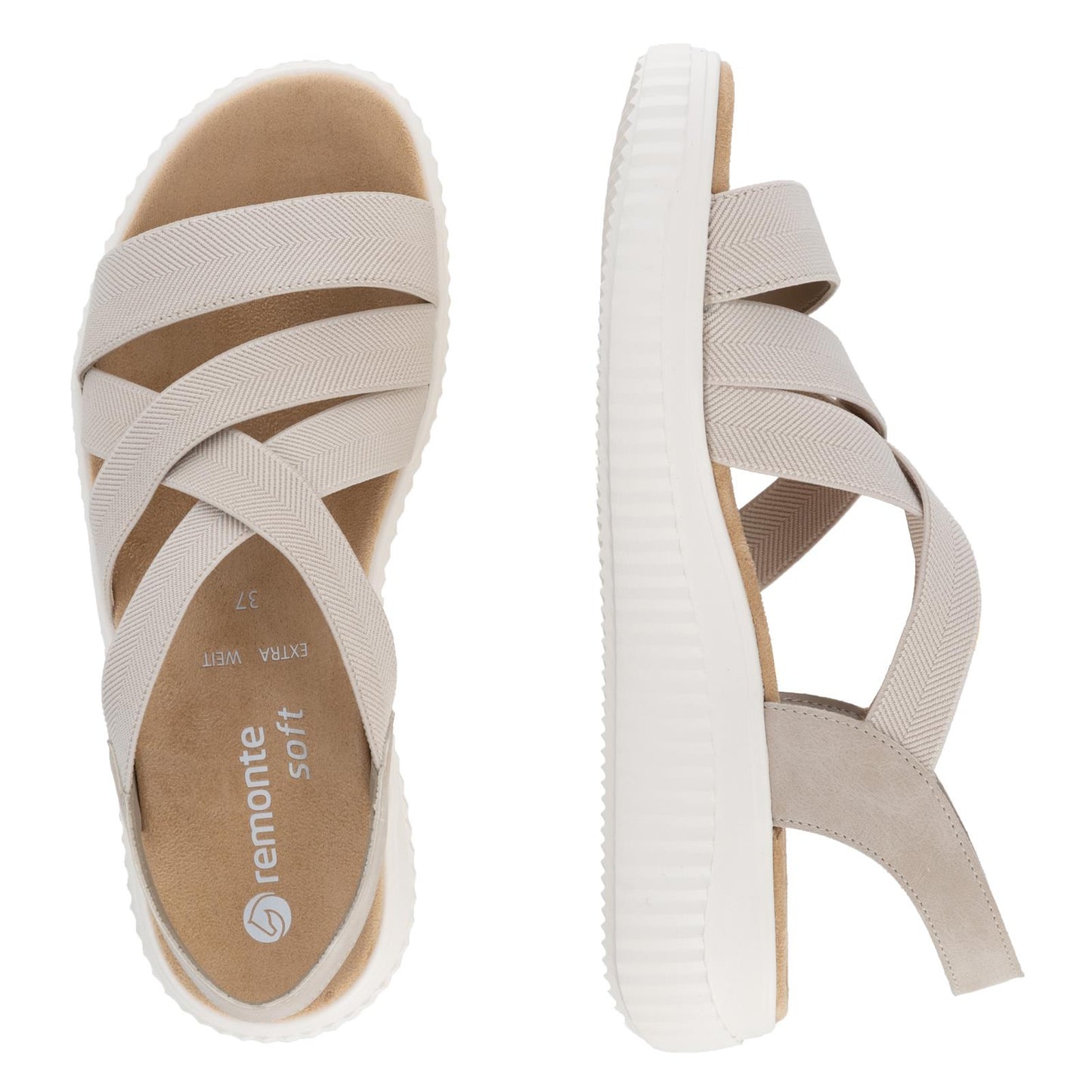 Remonte Women's Wide Fit (H) Wedge Sandals Beige D3L52