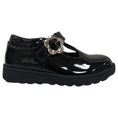 Little Green Feet Daisy Girls Black School Shoes