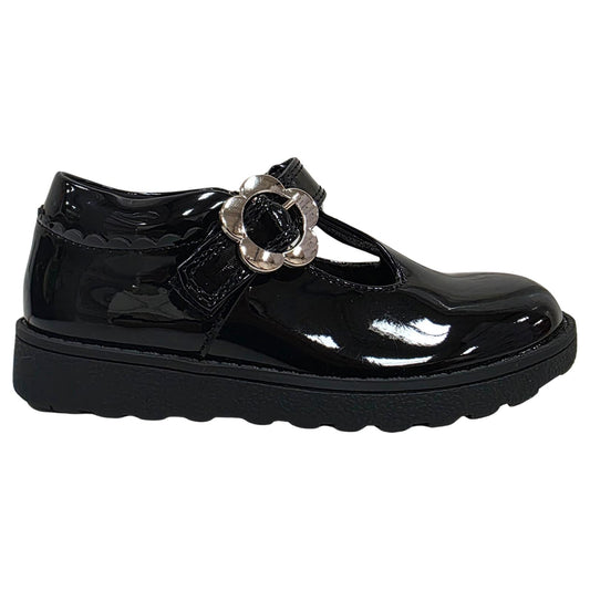 Little Green Feet Daisy Girls Black School Shoes