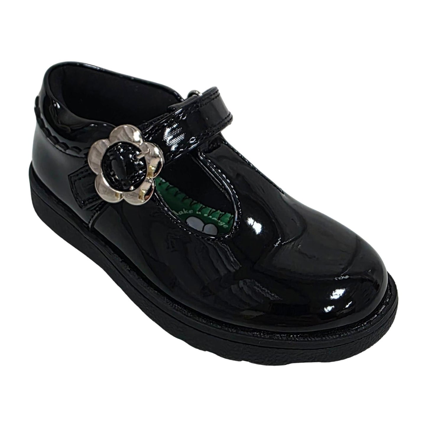 Little Green Feet Daisy Girls Black School Shoes