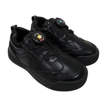 Little Green Feet Twist Boys Black School Shoes