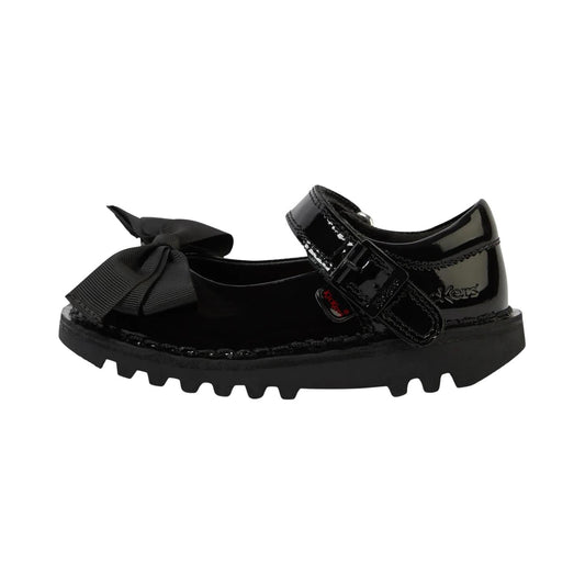 Kickers Girls Kick MJ Bow Black Patent Leather School Shoes