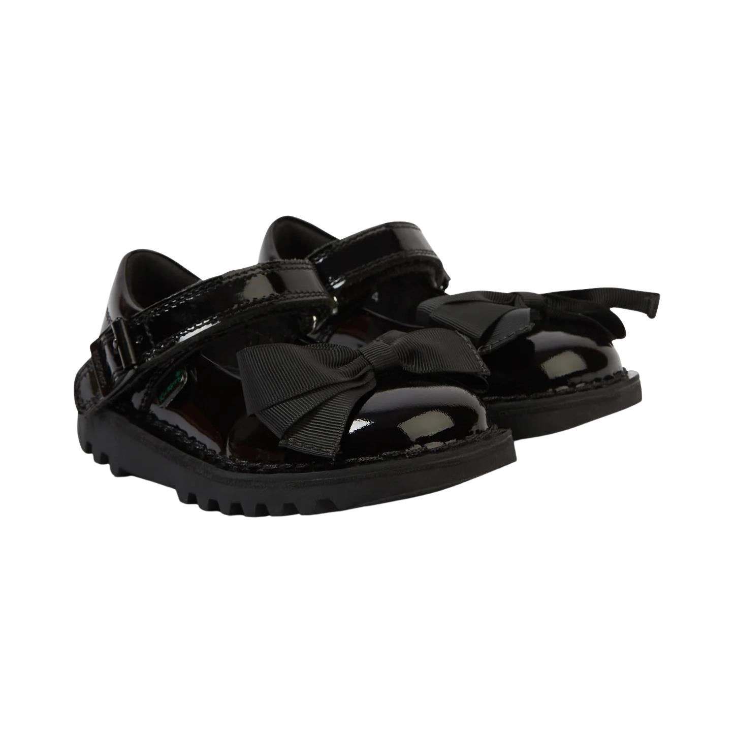 Kickers Girls Kick MJ Bow Black Patent Leather School Shoes