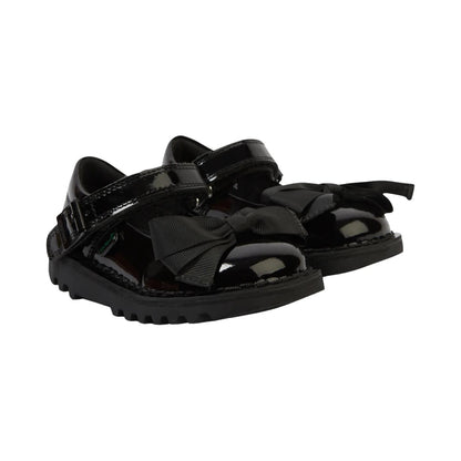 Kickers Girls Kick MJ Bow Black Patent Leather School Shoes