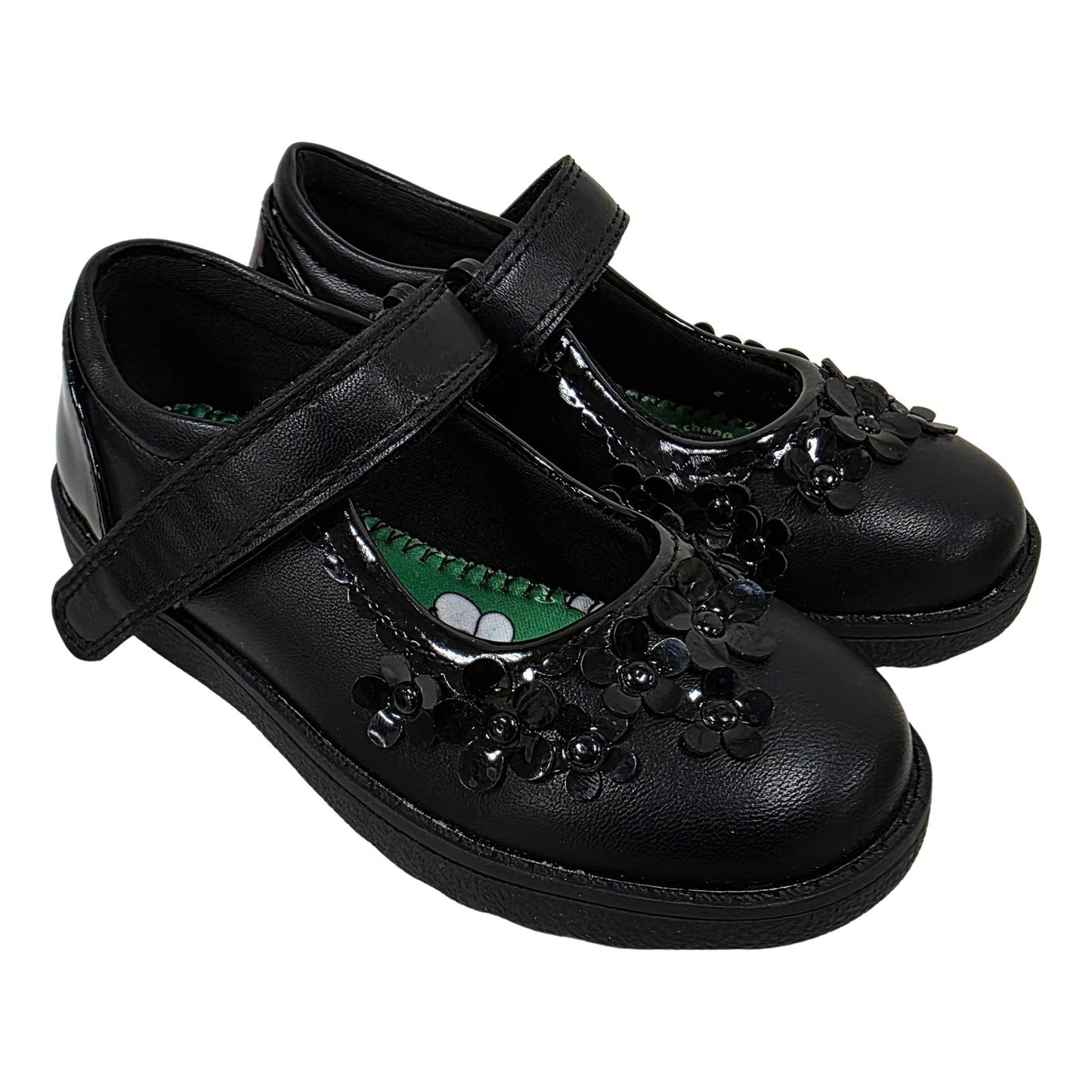 Little Green Feet Pretty Girls Black School Shoes