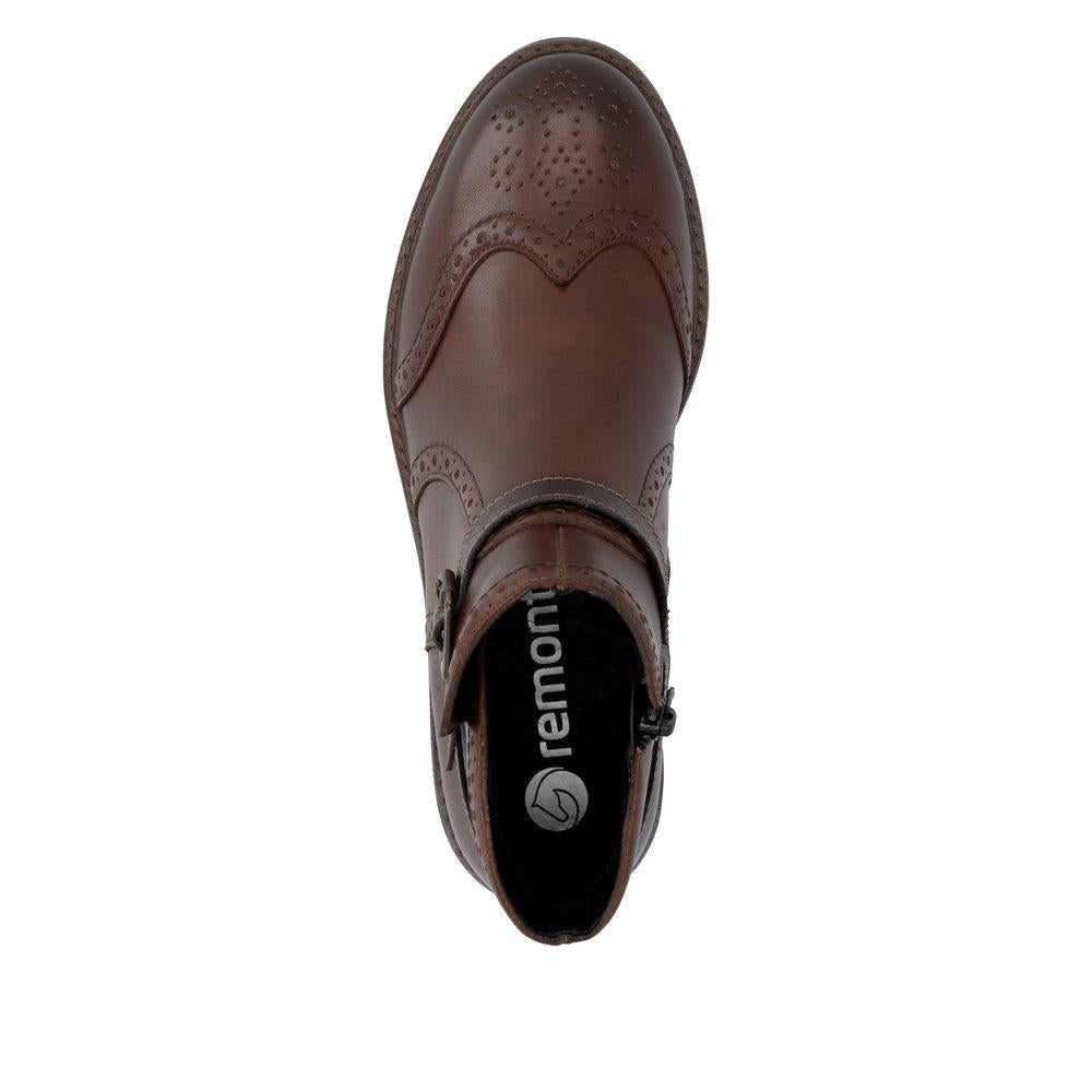Remonte Women's Brown Leather Brogue Ankle Boots