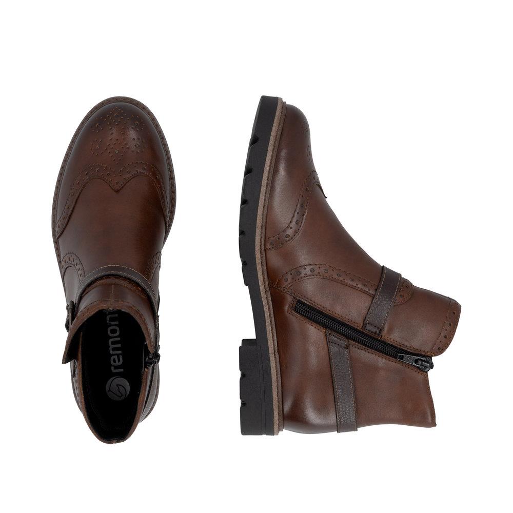 Remonte Women's Brown Leather Brogue Ankle Boots