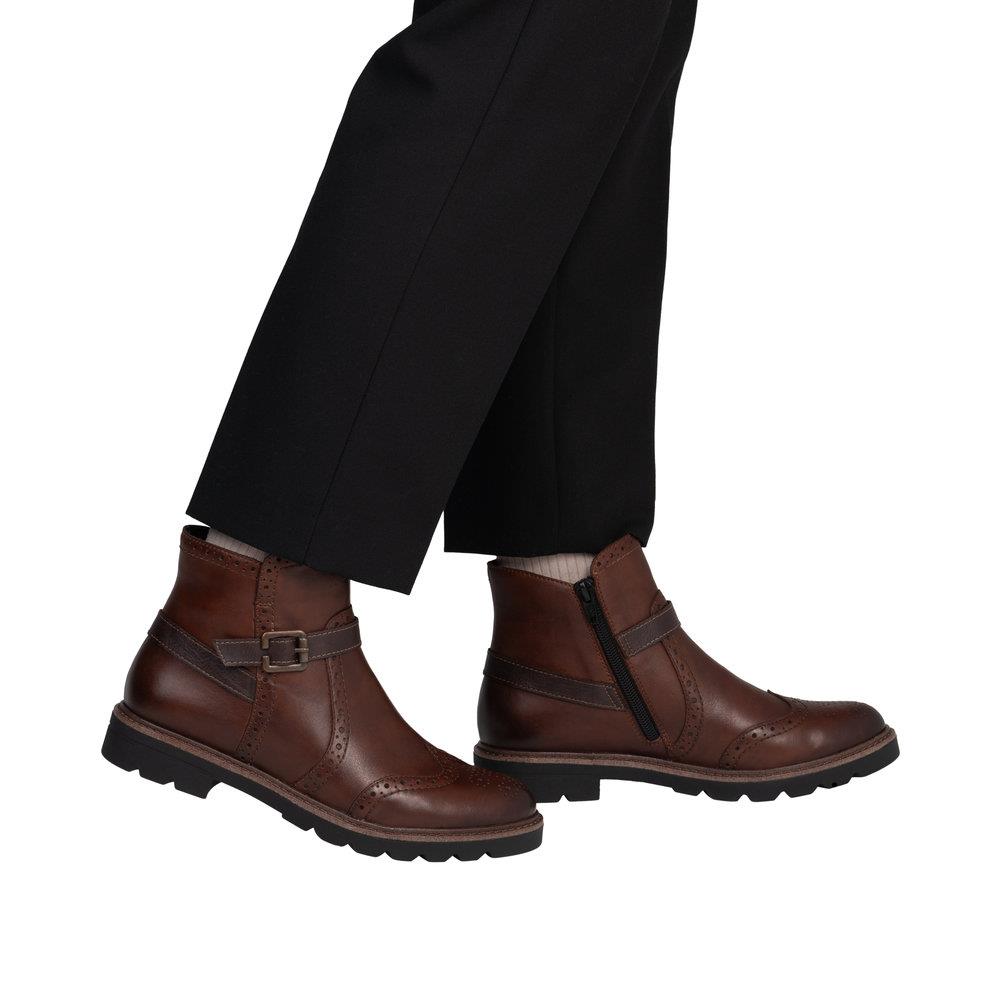 Remonte Women's Brown Leather Brogue Ankle Boots