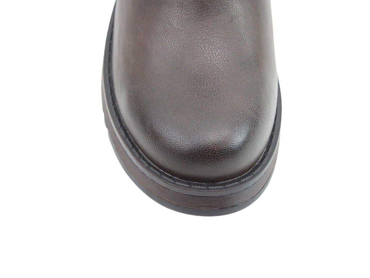 Heavenly Feet Womens New Rolo 2 Chocolate Low Wedge Faux Leather Ankle Boots