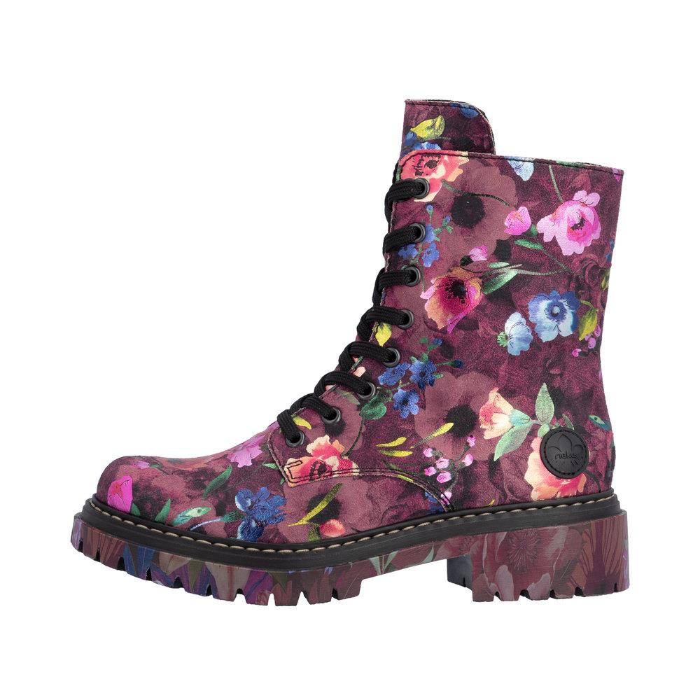 Rieker Women's Floral Ankle Boots Bordeaux Fleece Lined  72627-92