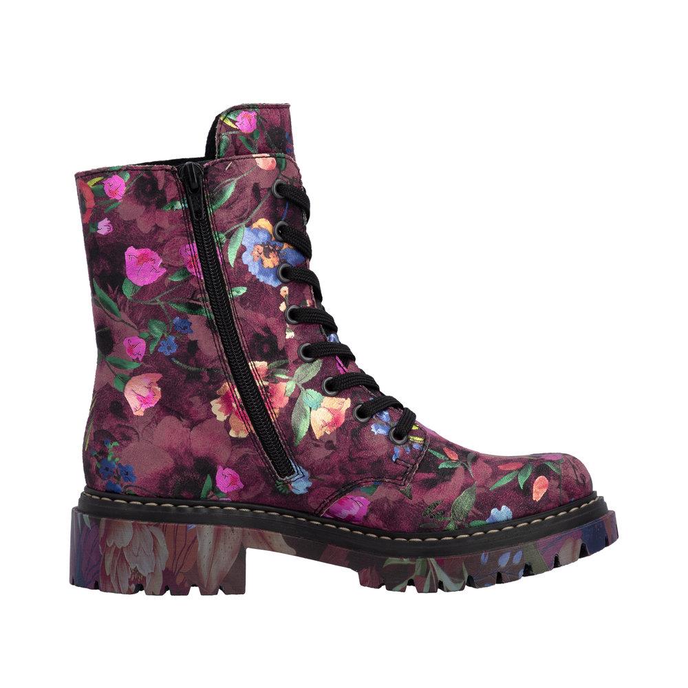 Rieker Women's Floral Ankle Boots Bordeaux Fleece Lined  72627-92