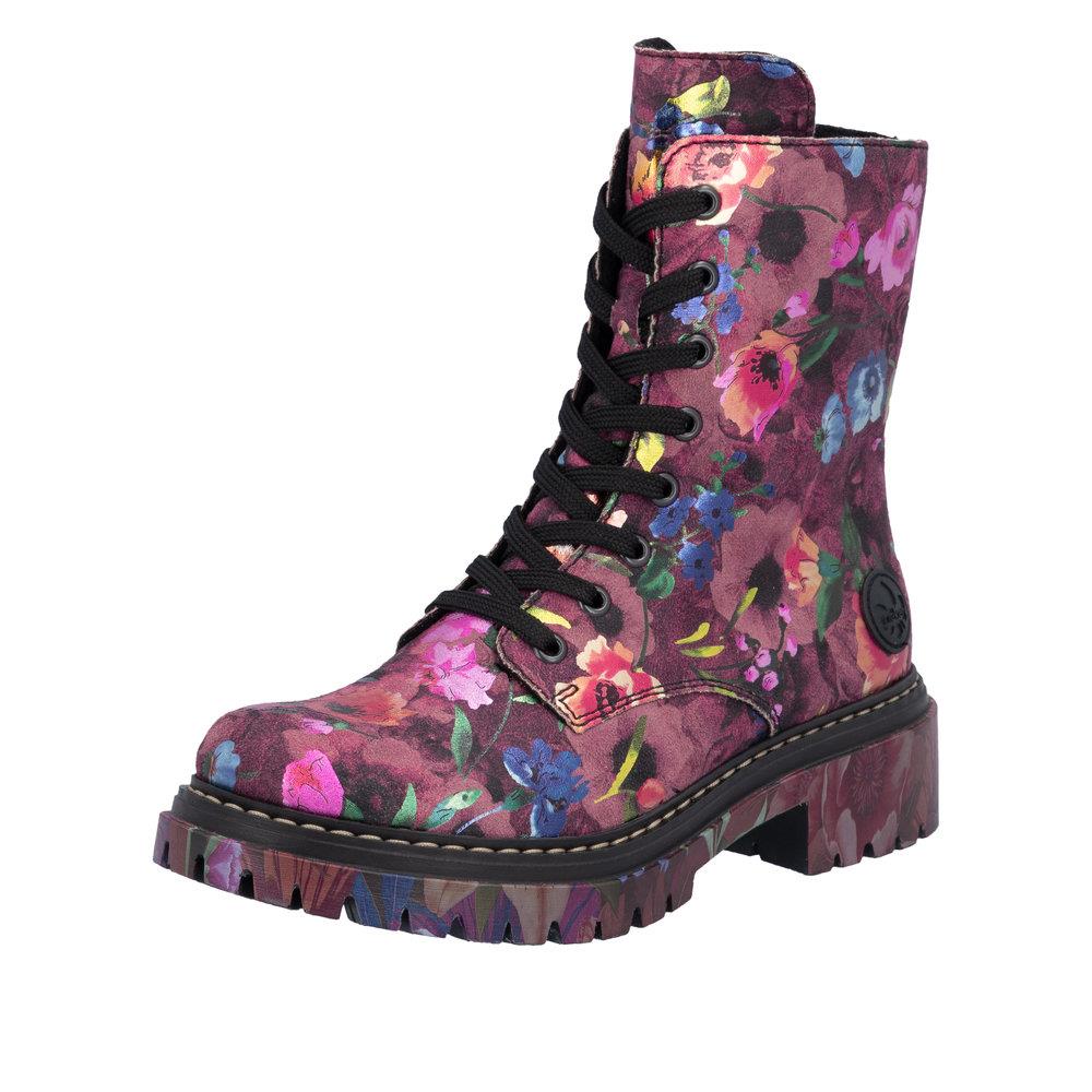 Rieker Women's Floral Ankle Boots Bordeaux Fleece Lined  72627-92