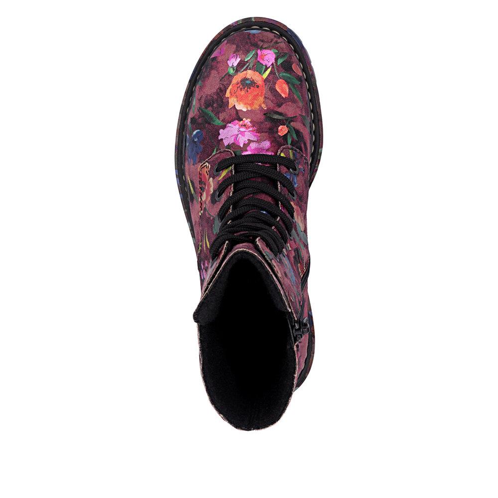 Rieker Women's Floral Ankle Boots Bordeaux Fleece Lined  72627-92