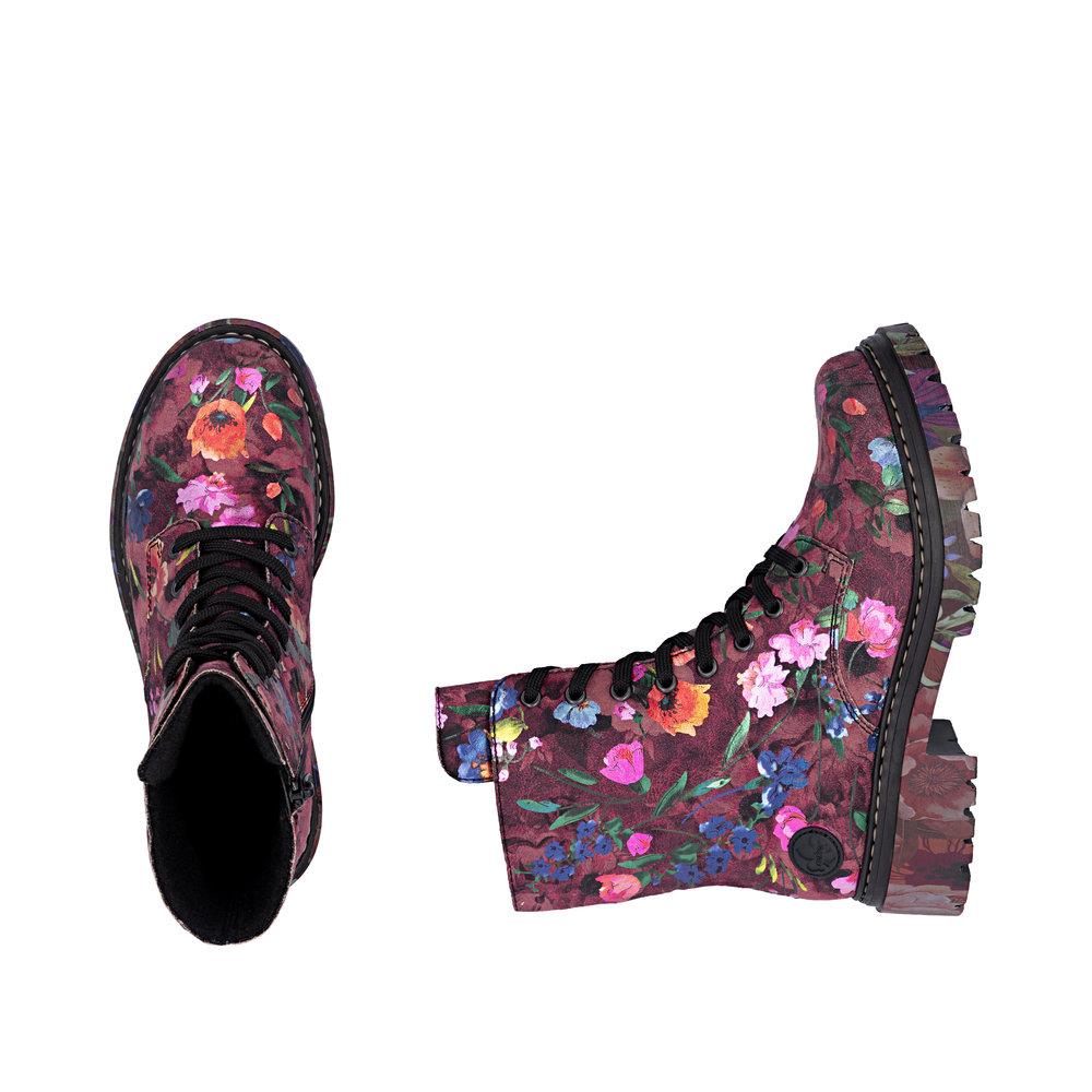 Rieker Women's Floral Ankle Boots Bordeaux Fleece Lined  72627-92