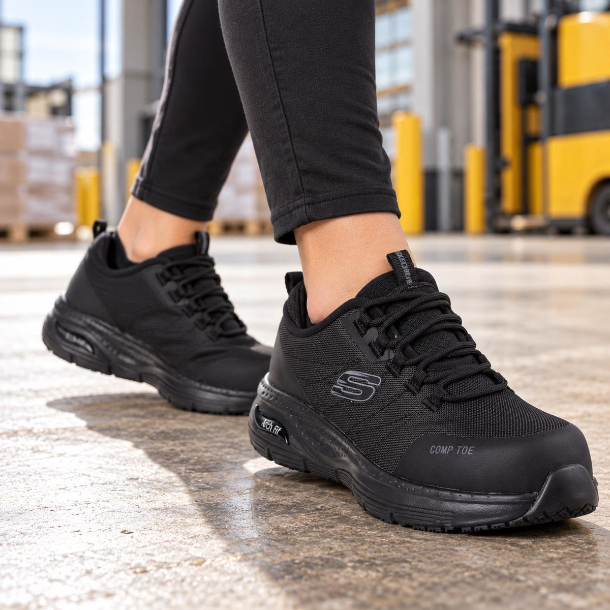 Skechers Womens Work Slip-Resistant: Arch Fit - Ebinal - Black Shoes 108075EC