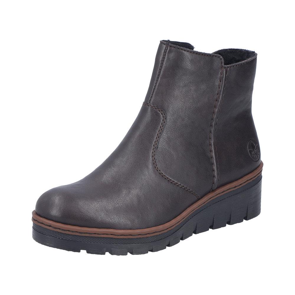 Rieker Womens Brown Faux Leather Warm Lined Low Wedge Ankle Boots X9165-25