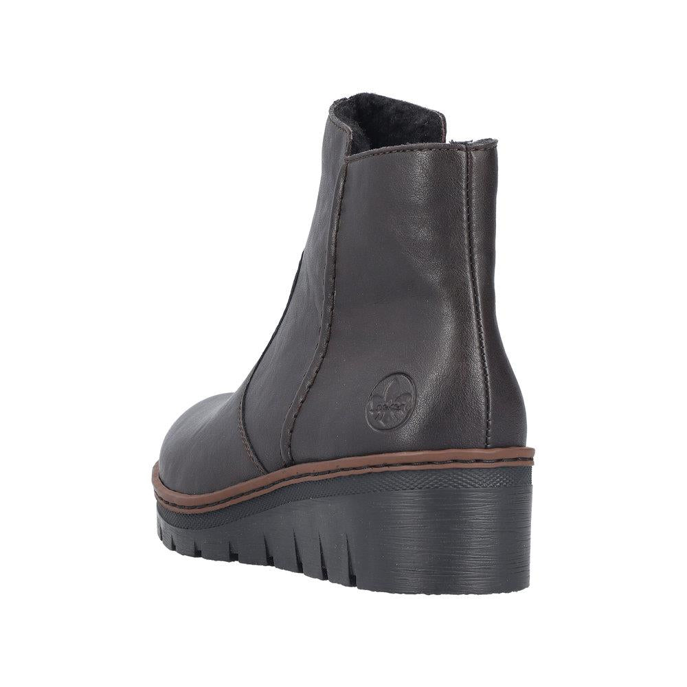 Rieker Womens Brown Faux Leather Warm Lined Low Wedge Ankle Boots X9165-25