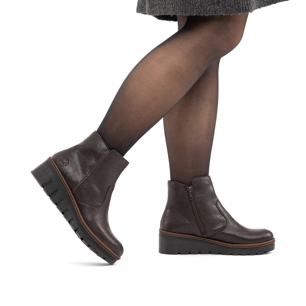 Rieker Womens Brown Faux Leather Warm Lined Low Wedge Ankle Boots X9165-25