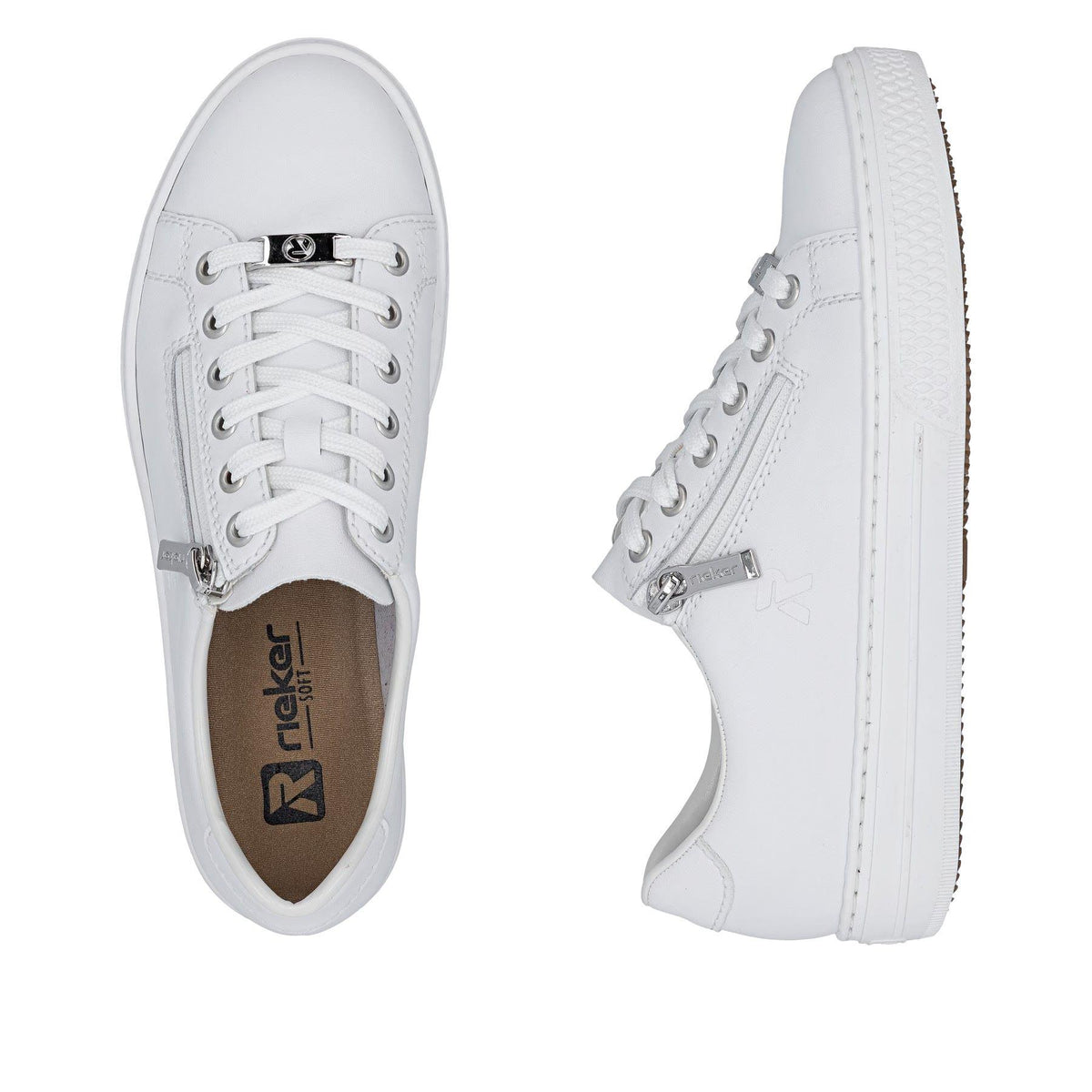 Rieker Womens White Smooth Leather Trainers