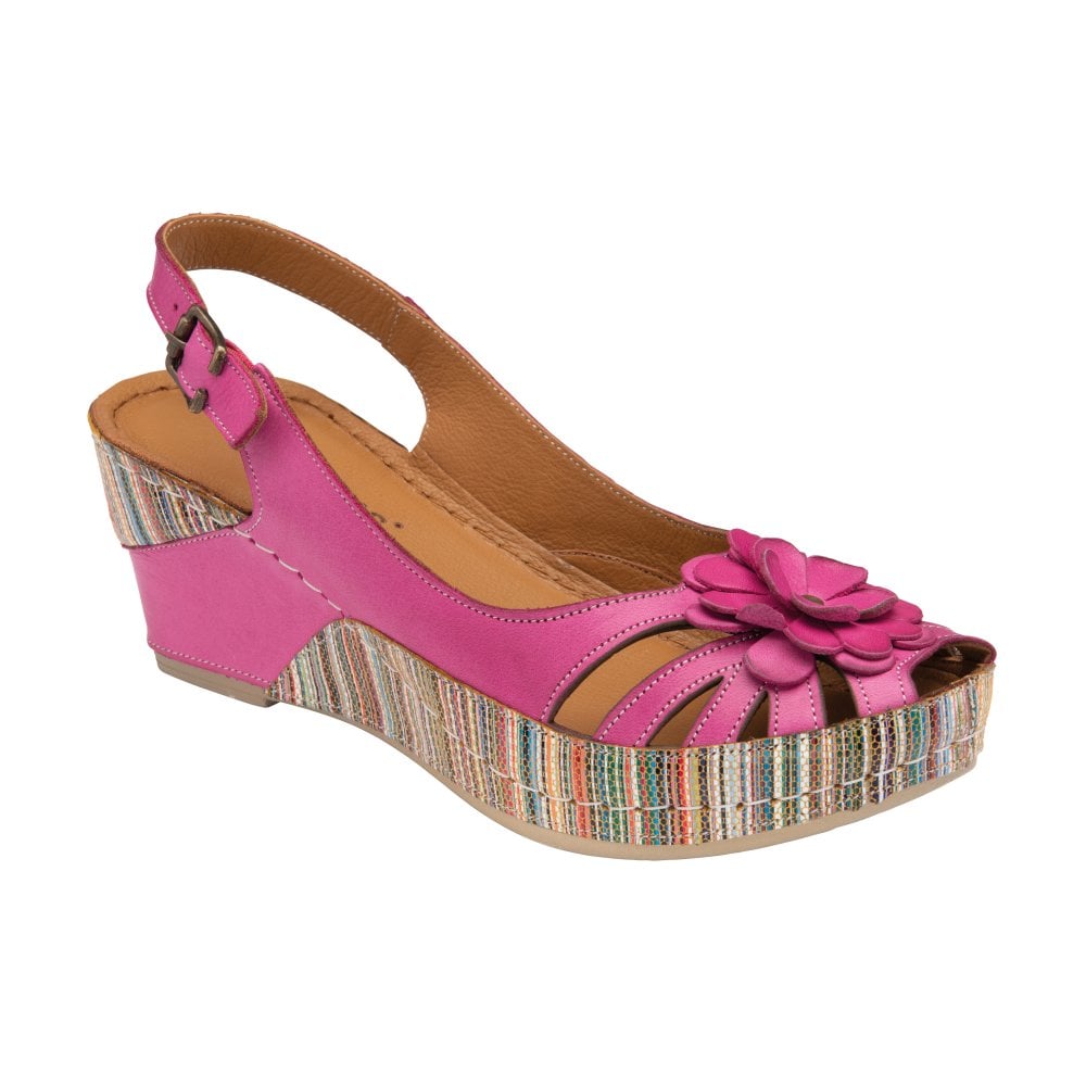 Lotus Ladies Caria Magenta Pink Leather Peep Toe Sling Back Sandals