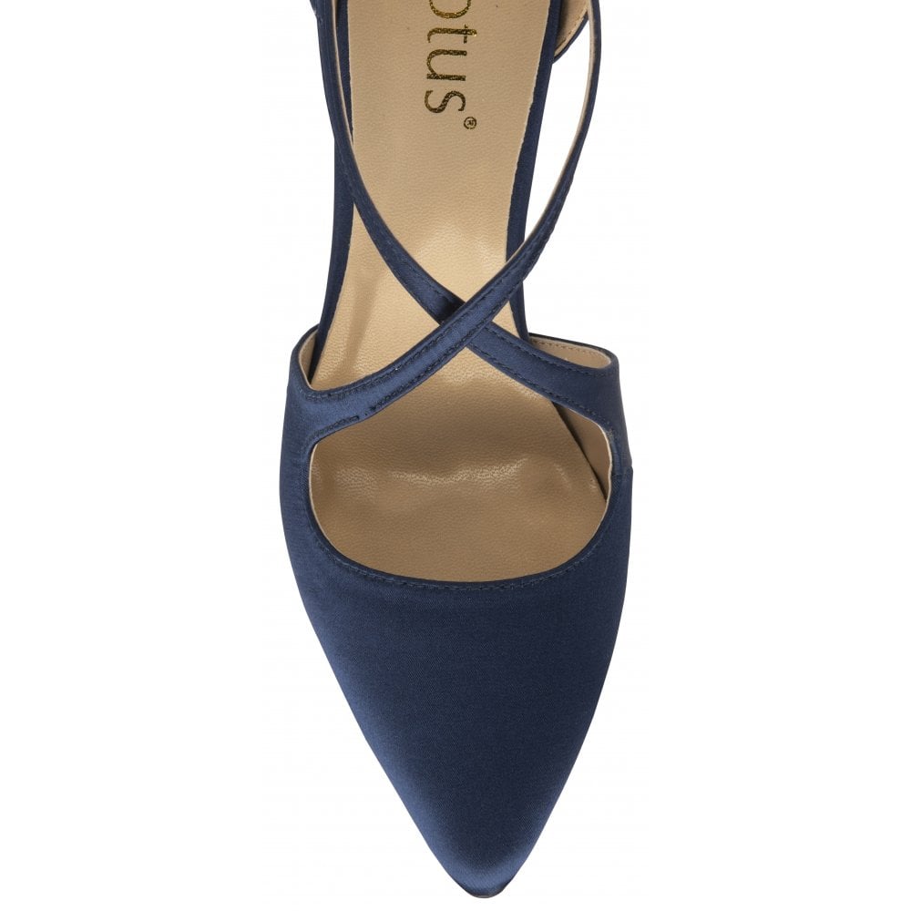 Lotus Willow Navy Blue Satin Crossover Heeled Court Evening Bridal Pro Hirst Footwear