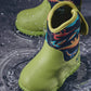 Muddies Puddle Dino Lime Infants Kids Warm Wellies Boots
