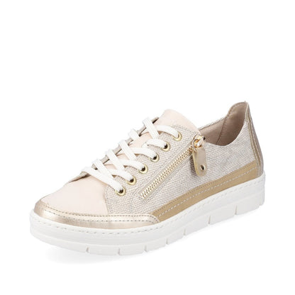 Remonte D5826-60 Beige and Gold Lace or Side Zip Leather Casual Shoes