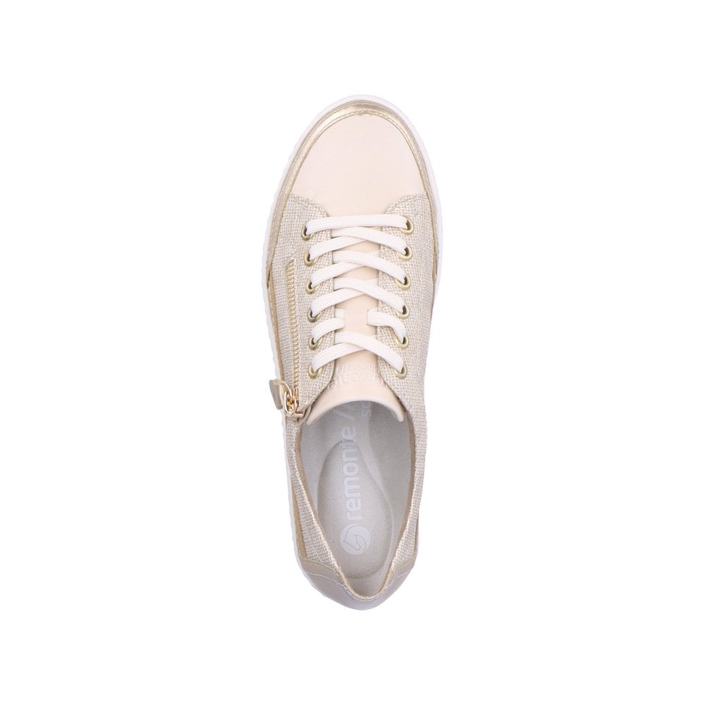 Remonte D5826-60 Beige and Gold Lace or Side Zip Leather Casual Shoes