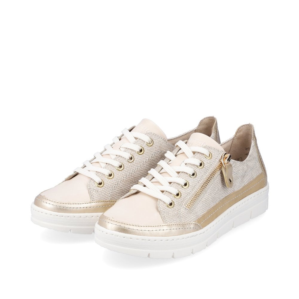 Remonte D5826-60 Beige and Gold Lace or Side Zip Leather Casual Shoes