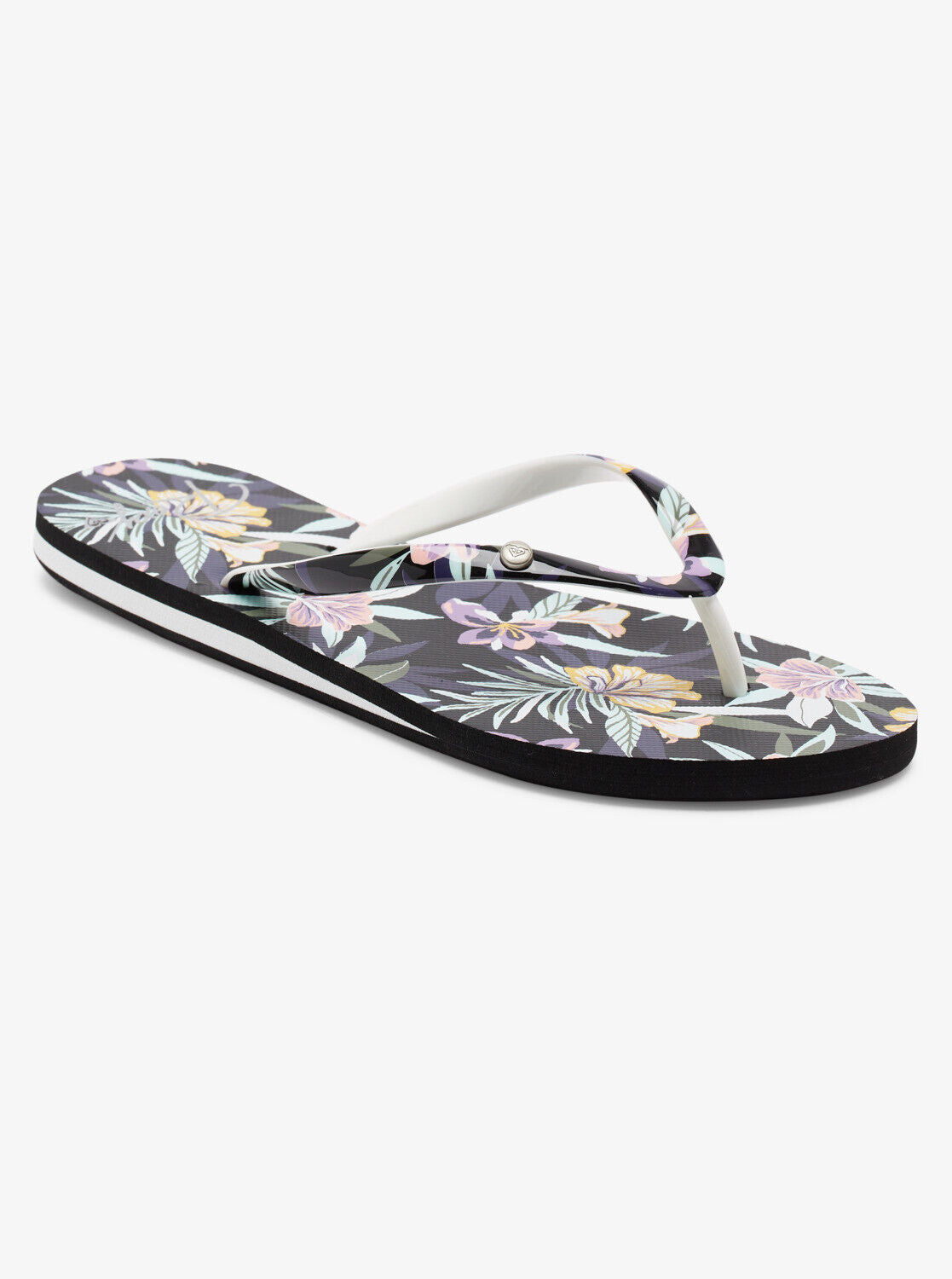 Roxy Ladies Portofino Black Floral Flip Flops Thong Sandals