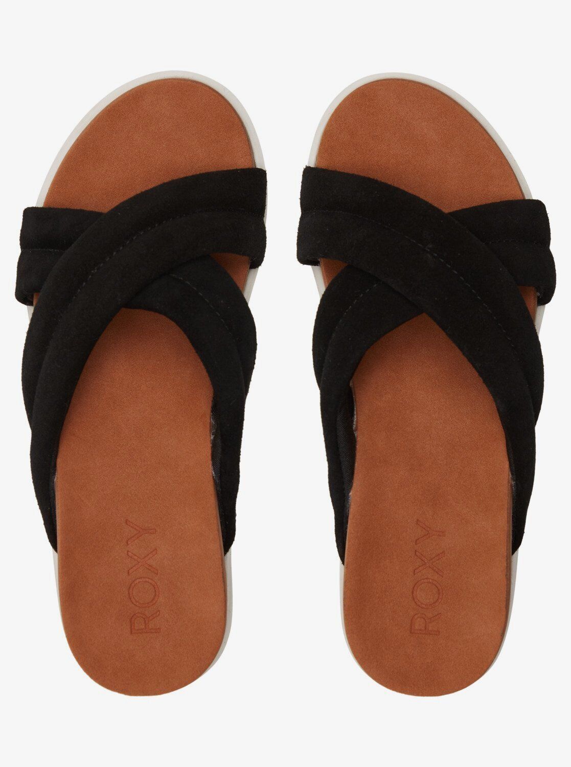 Roxy Veria Black Platform Soft Suede Leather Lightweight Slip On Sandals