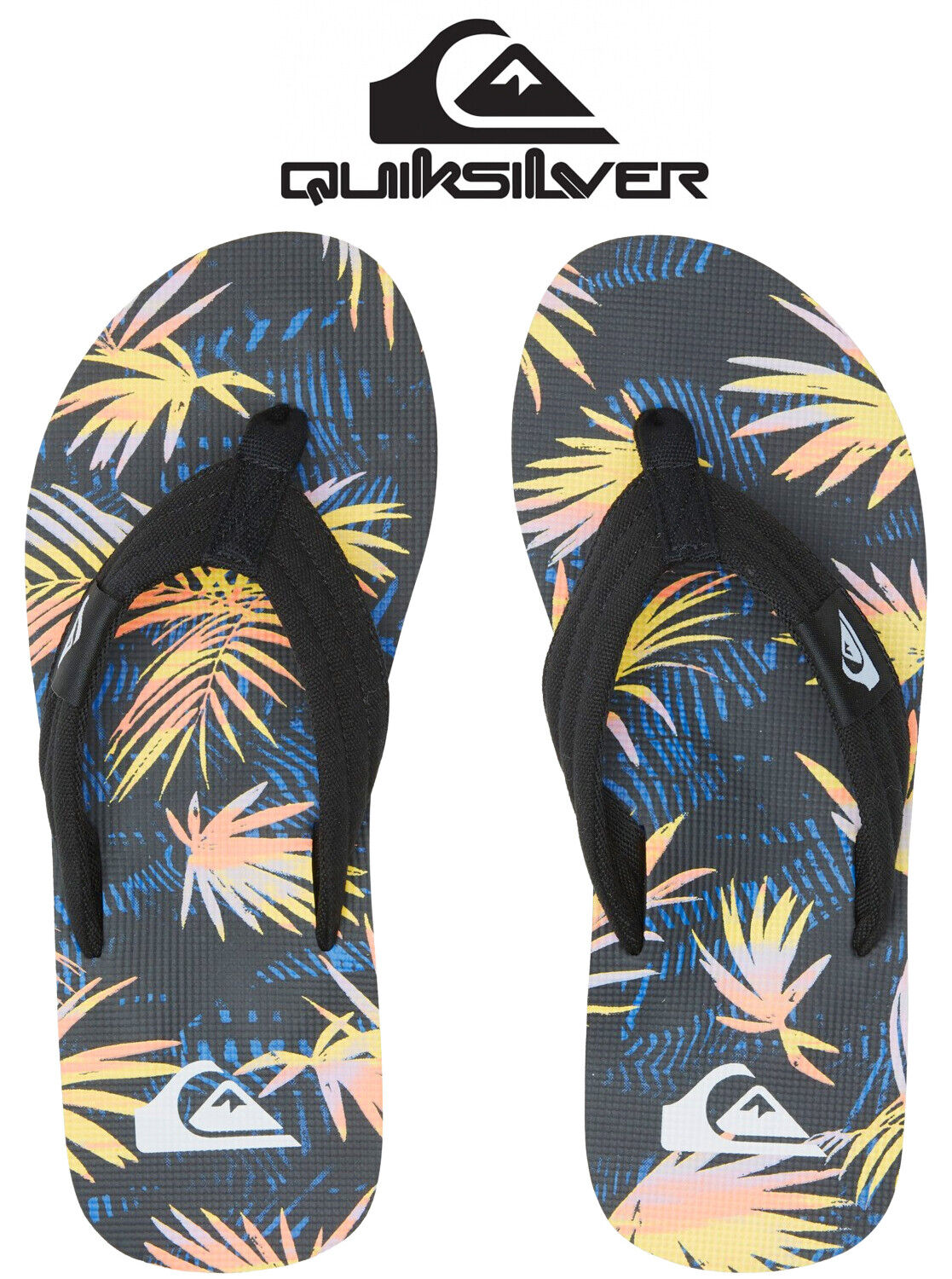 Quiksilver Mens Molokai Layback Tropical Black Multi Toe Post Flip Flops Sandals