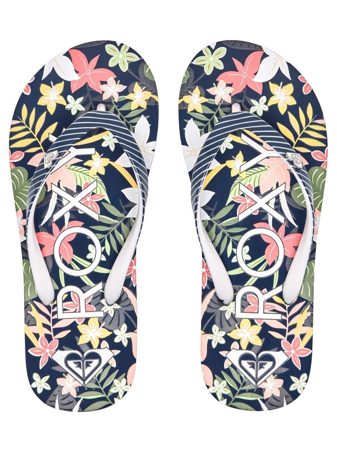 Roxy Girls Pebbles VII Navy Multi Flip Flops Beach Sandals