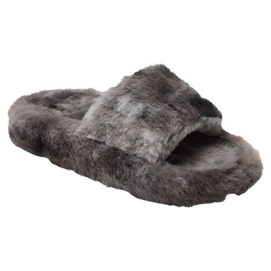 Roxy Ladies Slippy Cozy Grey Faux Fur Slip On Slide Sandals