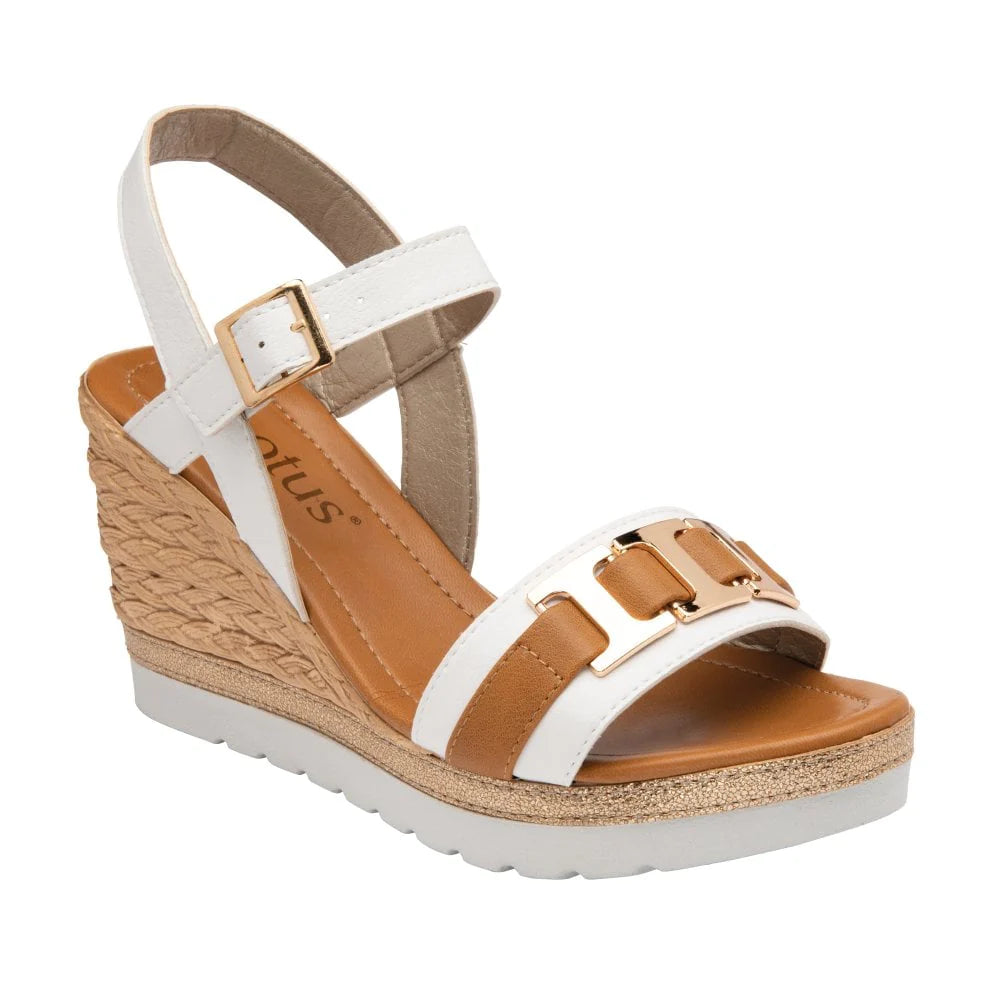 Lotus Ladies Carina White Espadrille Wedge Sandals