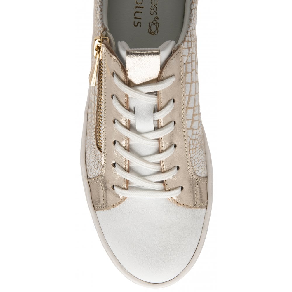 Lotus Ladies Sky White/Gold Croc Leather Stressless Trainers