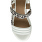 Lotus Verena White/Leopard Leather Adjustable Strap Low Wedge Sandals